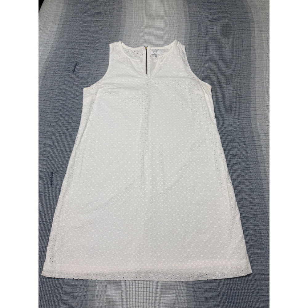 Crown & Ivy Petite Eyelet‎ Sleeveless Shift Dress White Cotton 12P Back Zip
